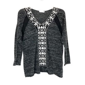 Lush Marbled Grey Aztec Trim 3/4 Sleeve top Med